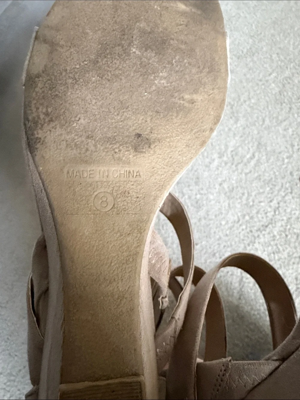 American Rag Casen Women's Taupe Wedge Sandal Size 8 Suede Zipper Strappy Shoes